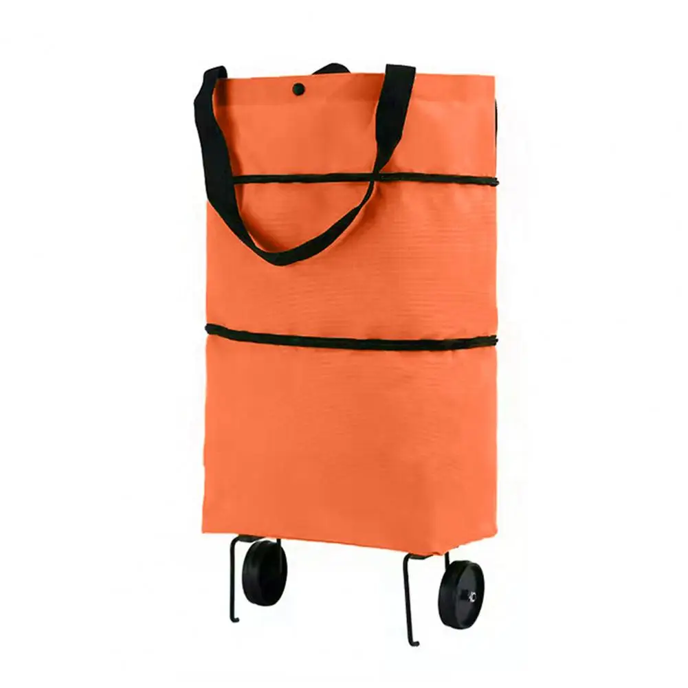 Shopping Bag with Pockets Versatile Portable Shopping Cart oldable with Wheels for Shopping Traveling folding bag hang big bags: Orange