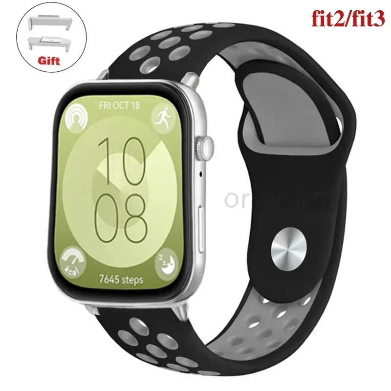 Sportband voor Huawei Watch FIT 3-band Siliconen waterdichte smartwatch ademende riem voor Huawei Watch fit 2 correas Horlogebanden: Blue White