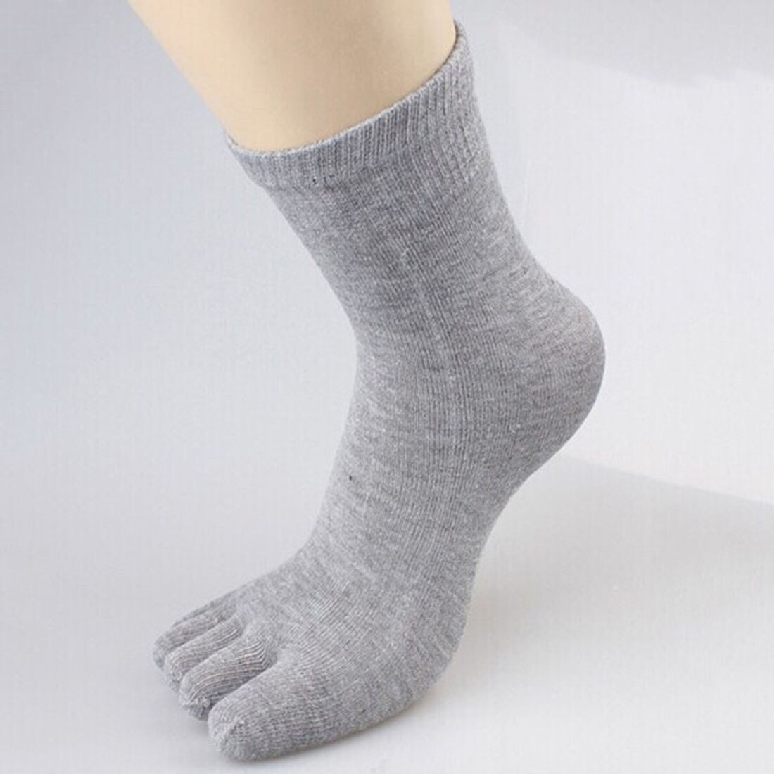 Men Socks Cotton Five Finger Toes Socks Breathable Business Dress Warm Autunm Winter High Ankle Soft Cotton Long Sox Socks: light gray