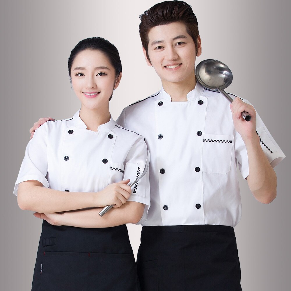 Zomer Korte Mouw Wit Chefs Jas Volwassen Keuken Werk Kleding Vrouwen & Mannen Mode Kok Jas Plus Size Chef jas B-6421