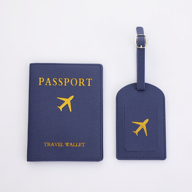 2Pcs/Set PU Travel Passport Cover Luggage Tag Suitcase Identifier Label Baggage Boarding Bag Tag Name ID Address Passport Holder: DEEP BLUE