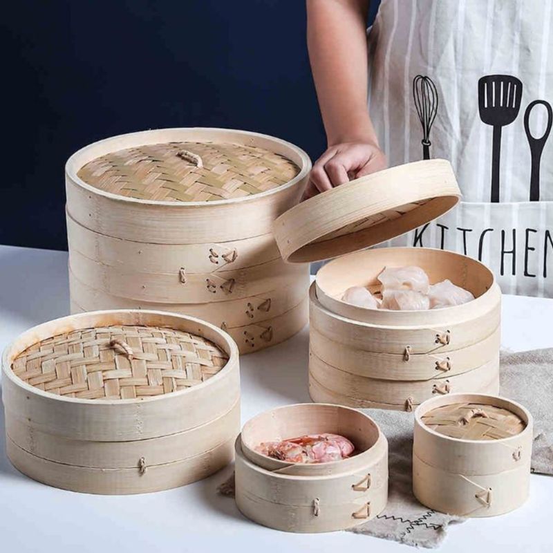 2 -lags med låg holdbart køkkengrej bambusdamper kinesisk køkken køkkengrej fisk ris dim sum kurv ris pasta komfur sæt