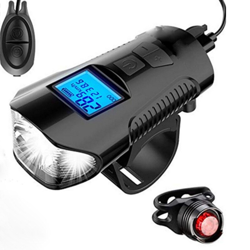 Bicycle Light USB Bicycle Computer Speedometer Rechargeable LED Bicycle Flashlight Lamp Set: Default Title