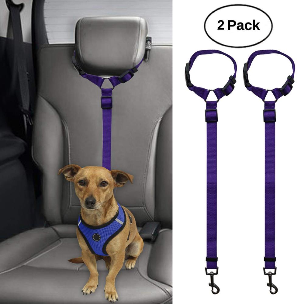 2 Packs Hond Kat Veiligheid Seat Belt Riem Auto Hoofdsteun Restraint Verstelbare Nylon Stof Hond Hoofdsteunen Voertuig Veiligheidsgordels Harness: Purple