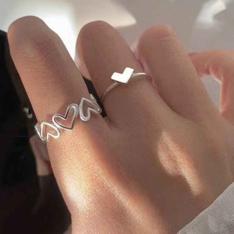 2 Teile/satz Herz Paar Ringe Für Frauen Liebhaber Engagement Hochzeit Männer Versprechen Zirkon Ring Einstellbare Schmuck: RI22Y0003-4