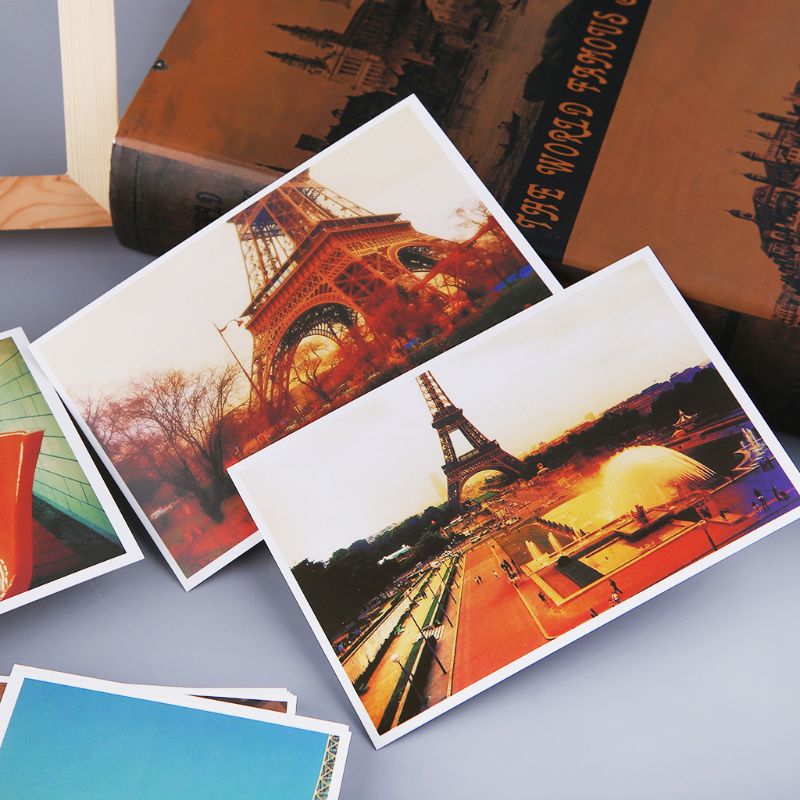 30 vellen Eiffeltoren Parijs Landschap Schilderijen Retro Vintage Postcard Christmas Kaart Wens Poster Kaarten