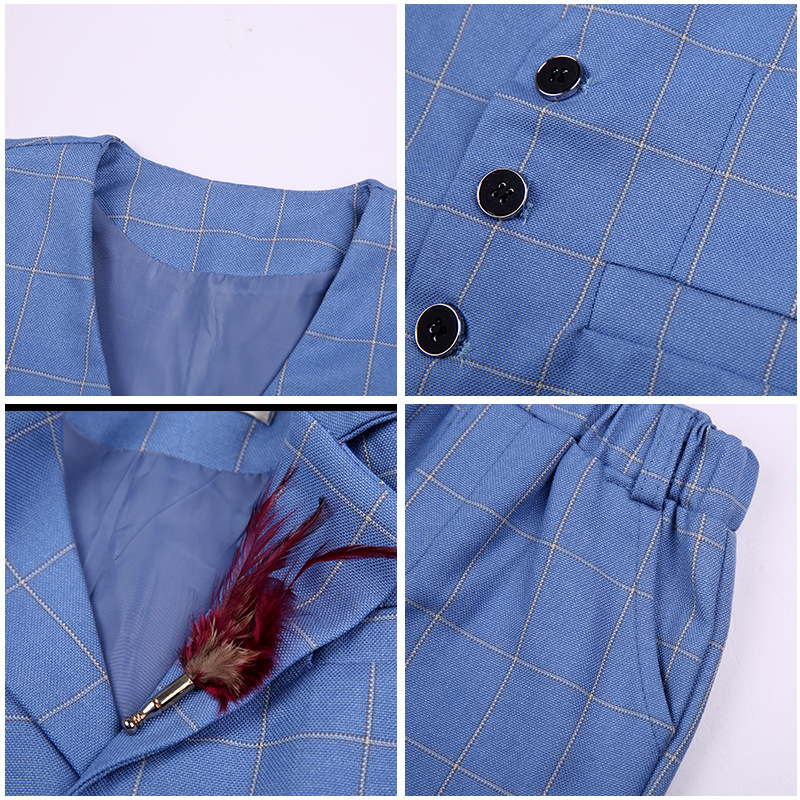 Ensemble costume Plaid 3 pièces pour garçons | Costume pour enfants, costume pour la fête de mariage, costume d'hôte de spectacle, Blazer, pantalon, ensemble de vêtements
