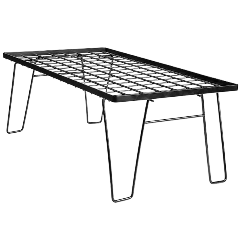 Mesa plegable de red de hierro con tablero de mesa y bolsa, mesa ligera para acampar, estante de cocina multifuncional para barbacoa al aire libre: Negro