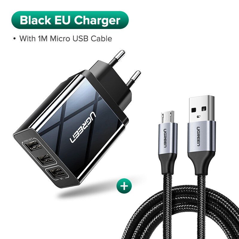 UGREEN USB del Caricatore di Ricarica per Samsung Xiaomi Huawei Caricatore Del Telefono 3.4A Max Fast Charger per iPhone X UE Adattatore Da Parete caricatore: Black Micro USB