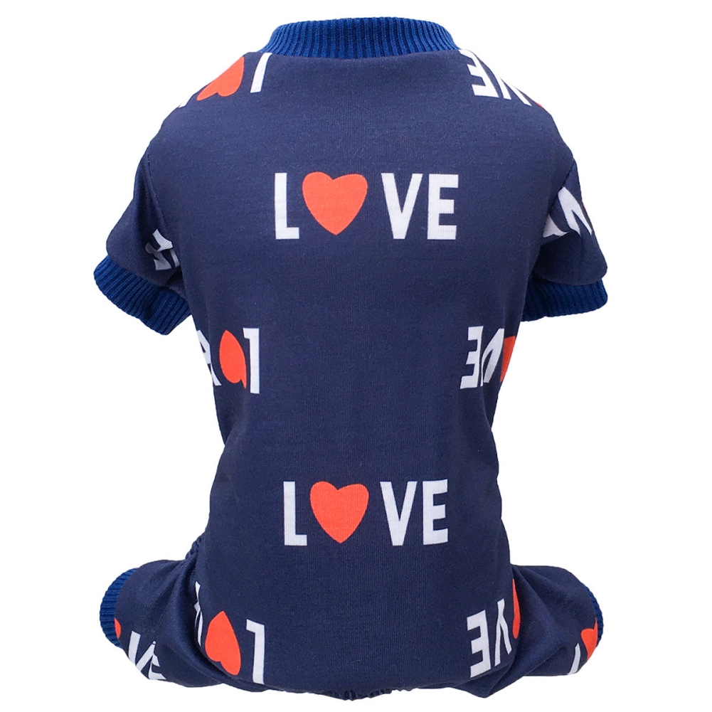 Pijama para perro pequeño, mono con estampado de amor para perro Schnauzer, Chihuahua, ropa para primavera y verano: Azul / L