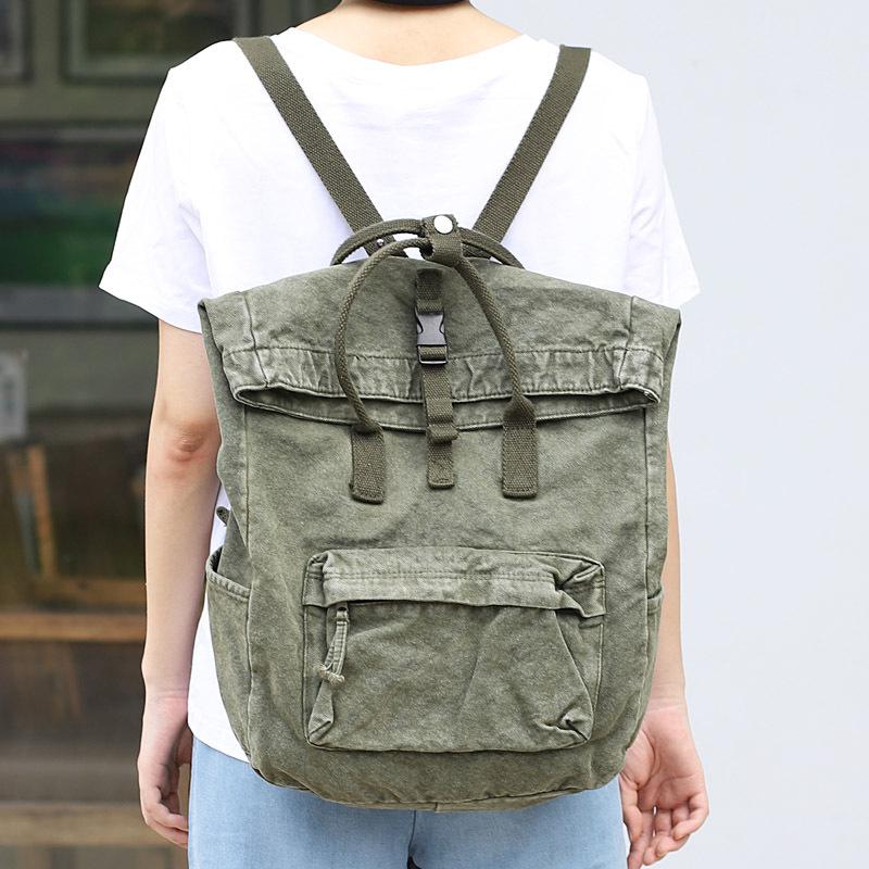 Vintage tvättad denim ryggsäck kvinnor tonåring avslappnad back to school väska kvinnligt tyg mjukt dagligt dagsäck student stor väska: Grön