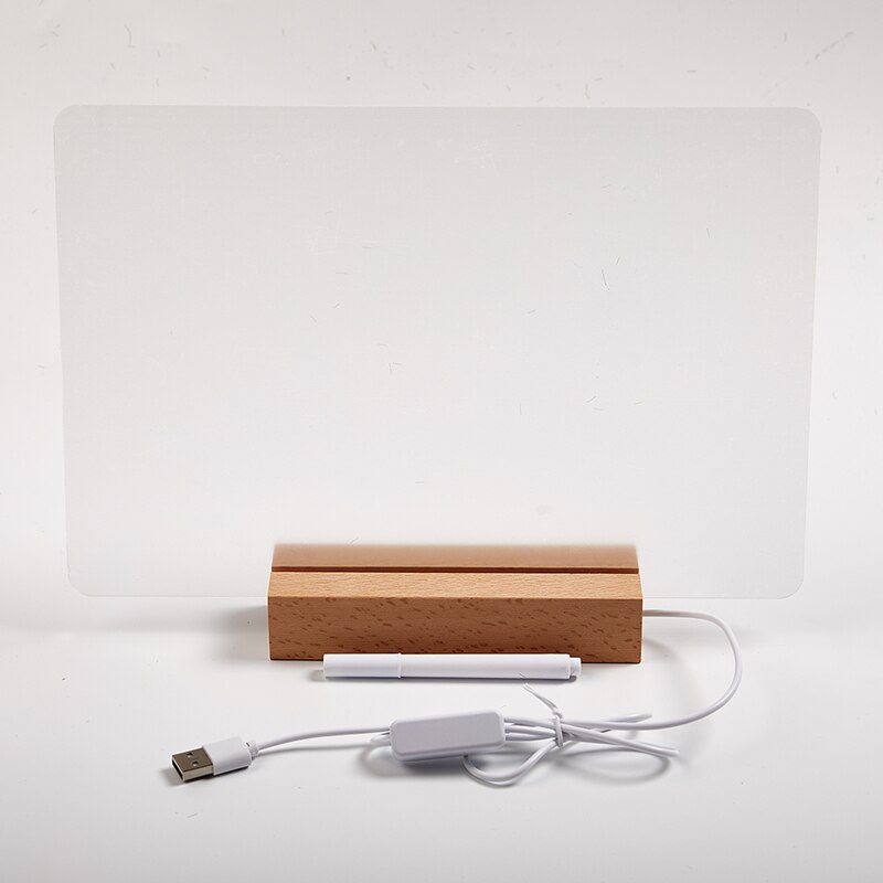 Usb Acryl Dagelijks Momenten Foto Led Lamp Memo Message Board Met Hout Standhouder Set Lamp Creatieve School Briefpapier