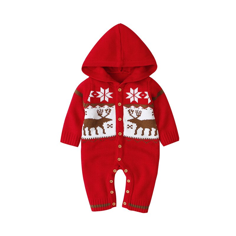 0-24M Christmas Newborn Kid Baby Boy Girl Clothes Winter Warm Knitted Sweater Long Sleeve Hooded Elk Romper Cute Xmas Outfit