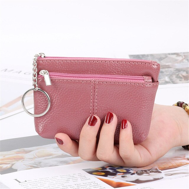 Neue Frauen Brieftasche Mini PU Leder Weibliche Geldbörse Karte Halter Kurze Geldbörse Geldbörsen Kleine Geldbörse Zipper Keychain tasche: Oak red-Size 1
