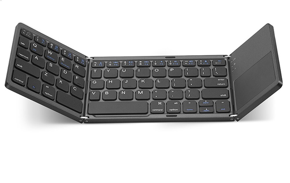 CHUANCHI B033 Portable Twice Folding Bluetooth Keyboard BT Wireless Foldable Touchpad Keypad for Windows/IOS/Android ipad Tablet: Black / Arabic version