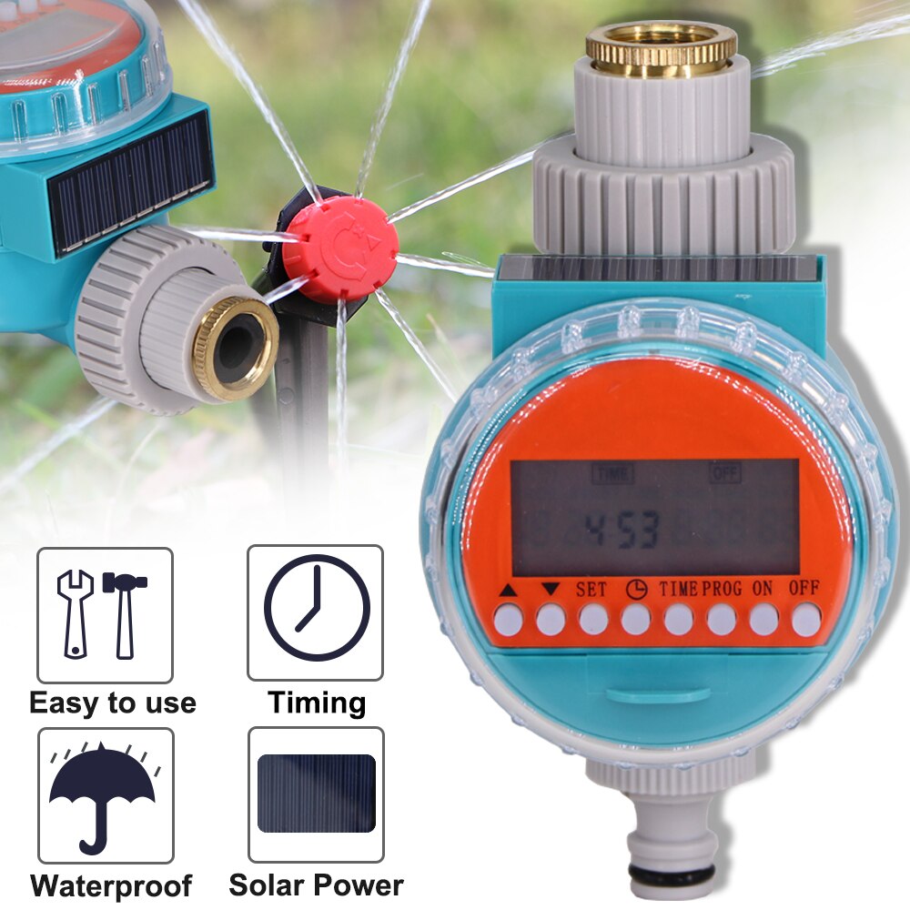 Solar Garden Water Timer Automatic Irrigation Controller LCD Digital Valve Programmable Waterproof Power Saving Sprinkler System