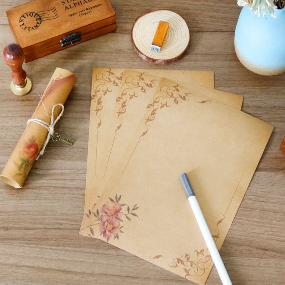 8 Sheets Retro Vintage Writing Paper Letter Papers Old Europe Style Romantic Kraft Brown Papers Scrapbooking Collection Papers