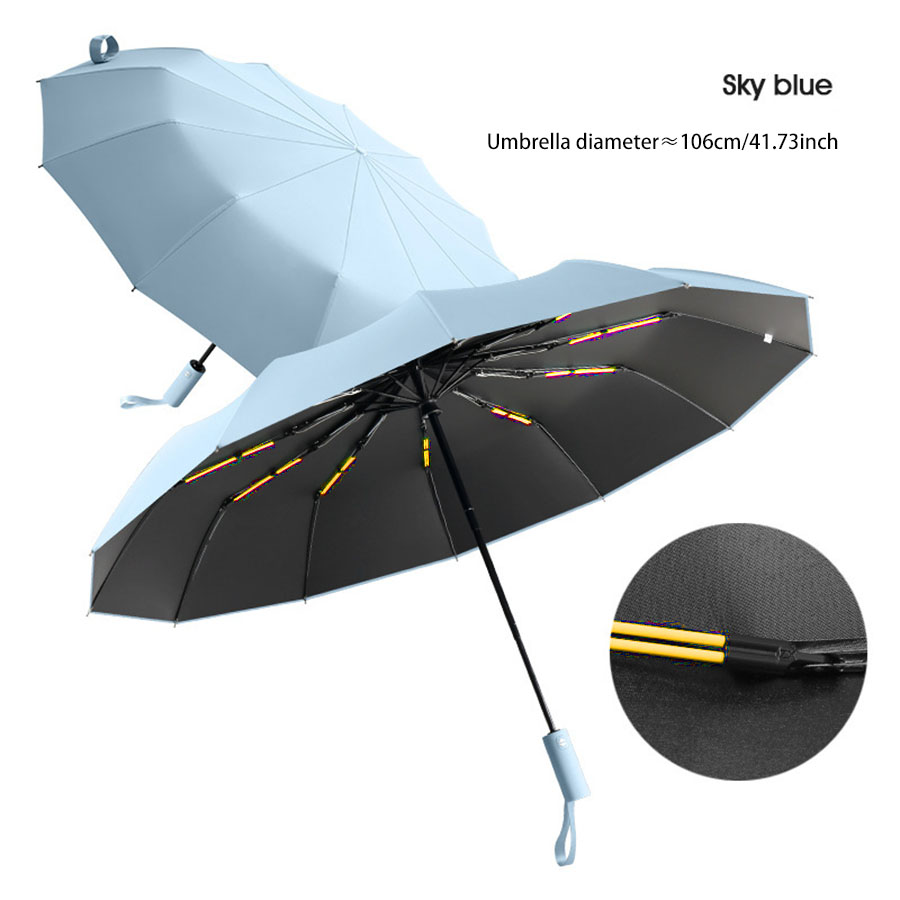 Umbrella Large Automatic Umbrella 24 Bone Men's Double Strong Wind resistant Sunscreen and UV resistant Women's Dual purpose Sun: Blue