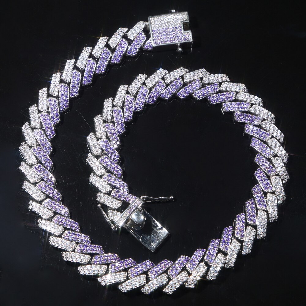 luxury Rock Iced Out hip-hop bling Bling wide Miami cuban link chain purple White cubic zirconia cz choker necklace Jewelry