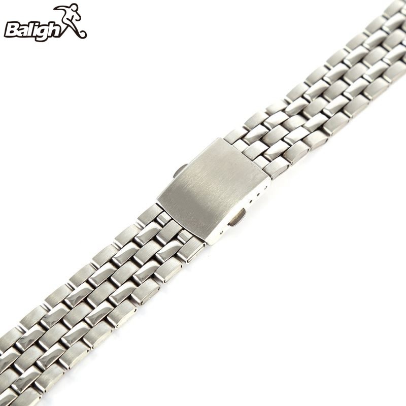 Stainless Steel Metal Strap Silver Watch Band Unisex Bracelet 18 20 22mm Watch Band Double Fold Deployment Clasp Watch Buckle