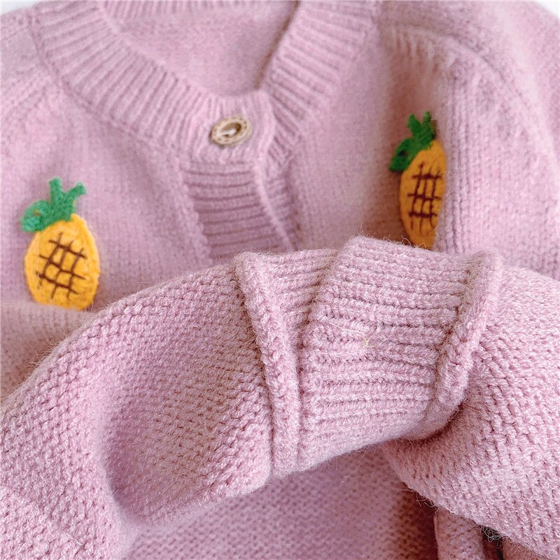Efterårs vinter strik cardigan baby pige Koreansk stil Ananas broderi børn blød casual langærmet frakke