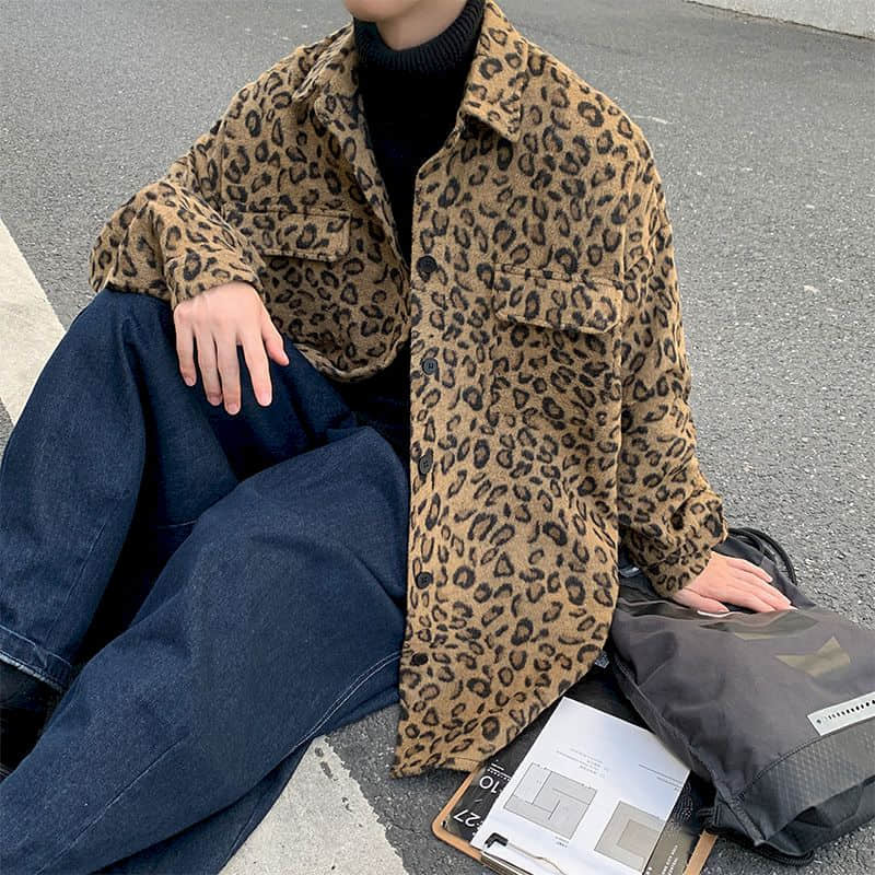 Veste décontractée à imprimé léopard pour homme, manteau de rue, , tendance coréenne, automne, printemps