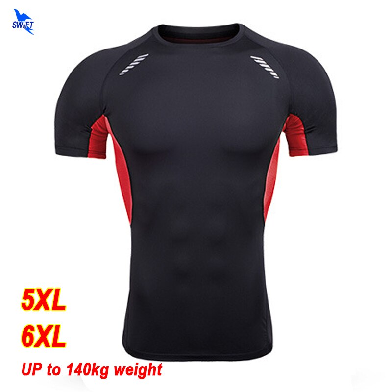 Herre plus size 5xl/6xl hurtigtørrende kompressions løbeskjorte kortærmet t-shirt overvægtige fitness toppe gym crossfit sportstøj