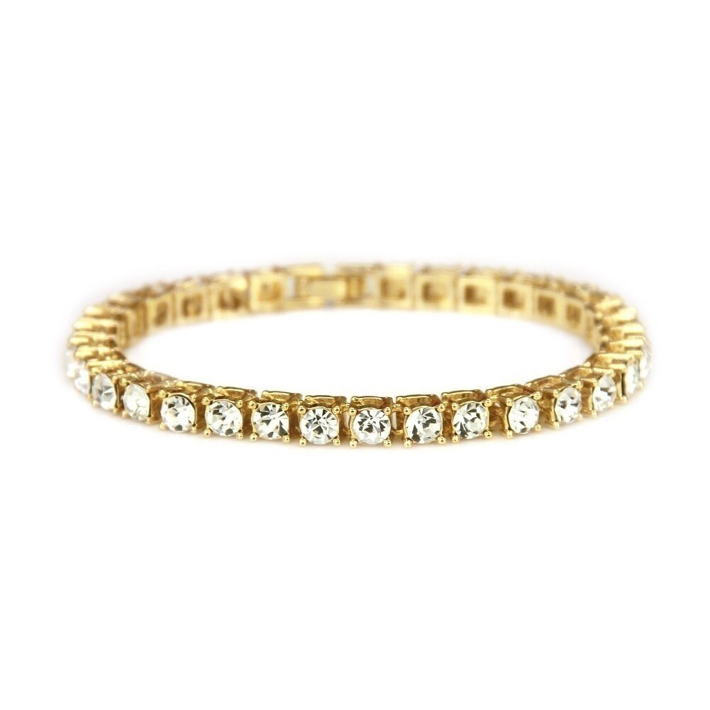 Hüfte hüpfen 1Reihe Rom Bling CZ vereist aus Strass Zirkonia Armbinde Tennis Kette Armbänder Für Frauen Männer Schmuck Weihnachten: Gold-farbe