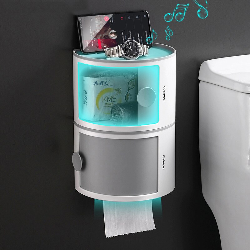 Toilet Tissue Box Double-layer Toilet Paper Rack Toilet Paper Box Non-Perforated Waterproof Roll Paper Tube Paper Box