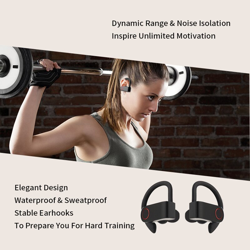 Draadloze Sport Oordopjes Tws Bluetooth 5.0 Hoofdtelefoon Oorhaak Running Noise Cancelling Stereo Oordopjes Met Microfoon Voor Mobiele