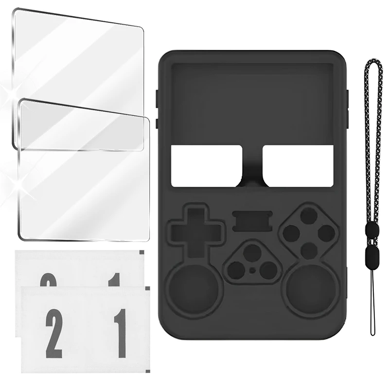 3 IN 1 for R36S Silicone Case Tempered Glass Films Full Coverage Protectors Anti-Scratch Case with Lanyard for R36S Accessories: Sky Blue