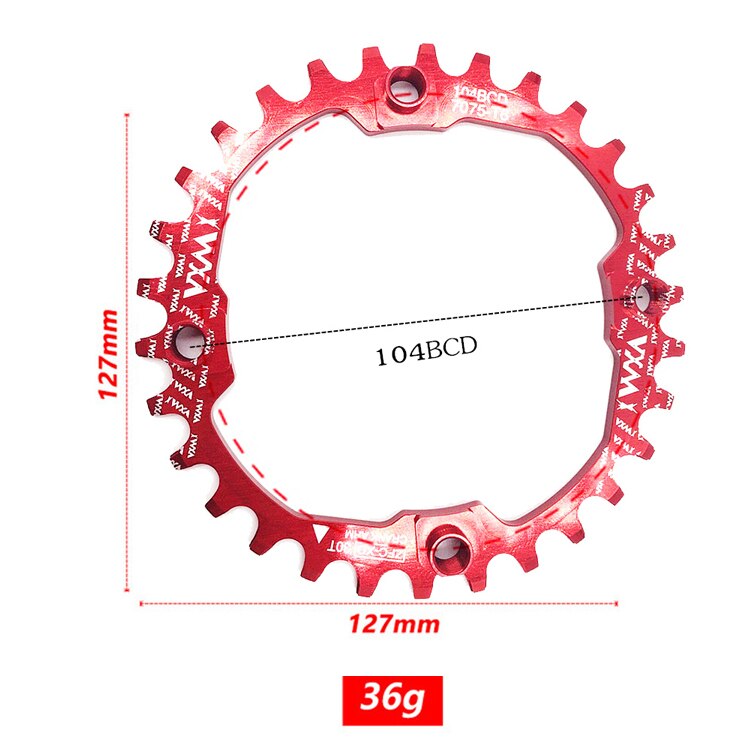 Fiets 104 bcd crank ovaal rond 30t 32t 34t 36t 38t 40t 42t 44t 46t 48t 50t 52t smal breed kettingwiel mtb fiets kettingblad: Ronde 30t rood