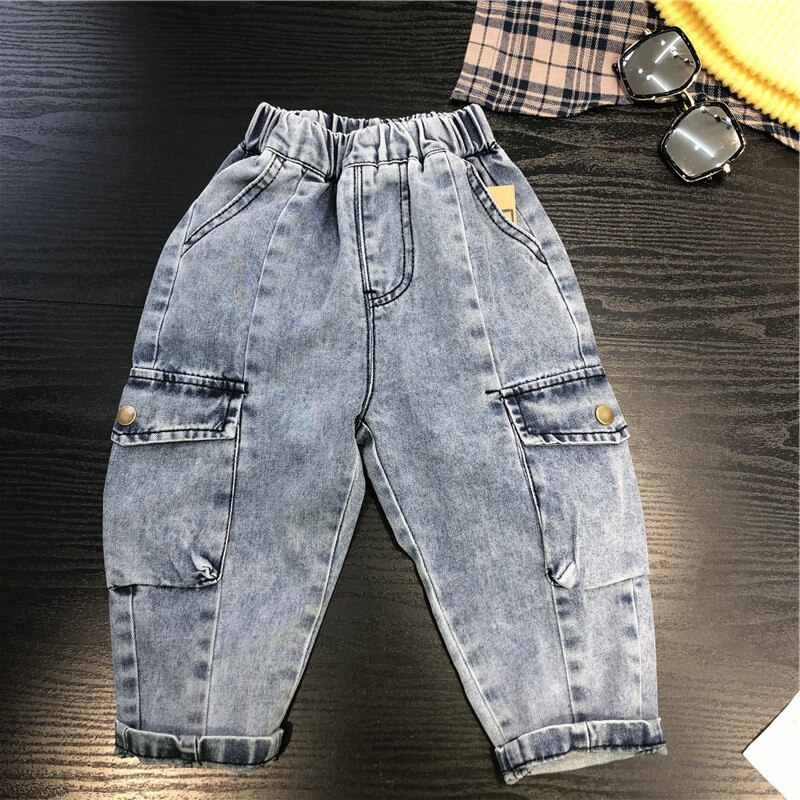 2 3 4 5 6 7 år småbarn gutter jeans casual koreansk storlomme dongeribukser for gutt vår barn bukser barn bukser