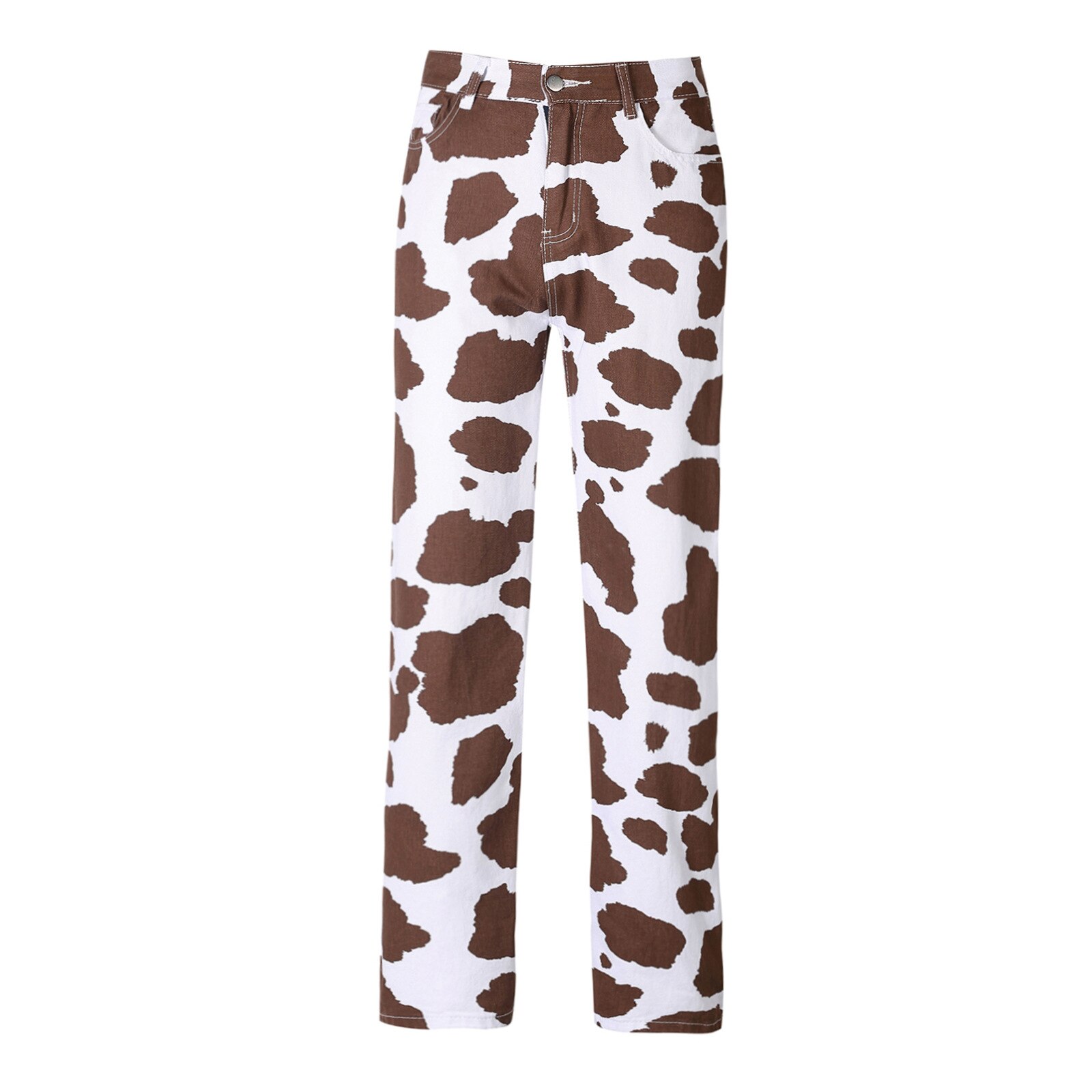 Jeans droits pour femmes, pantalon décontracté de Style coréen à motif de peau de vache sauvage, taille haute, tendance, Streetwear quotidien pour toutes les saisons