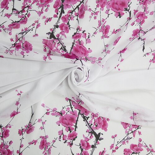 Posicionamiento imprimir tela de Chifón con flores estilo chino ciruelo de impresión antigua falda Cosplay vestido de pañuelo de tela