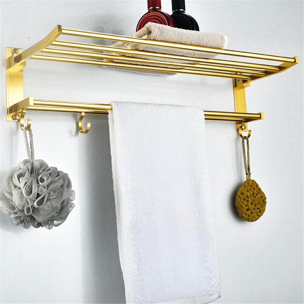 2-tier Bathroom Towel Rack Holder Wall Mount Hotel Toilet Shower Organizer: Golden