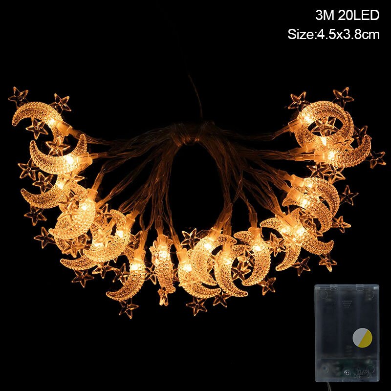 Moon Star LEd Light String Eid Mubarak Decoration for Home Ramadan Kareem Muslim Islamic Decor Hajj Mubarak Eid Al Adha: 3M 20LED A