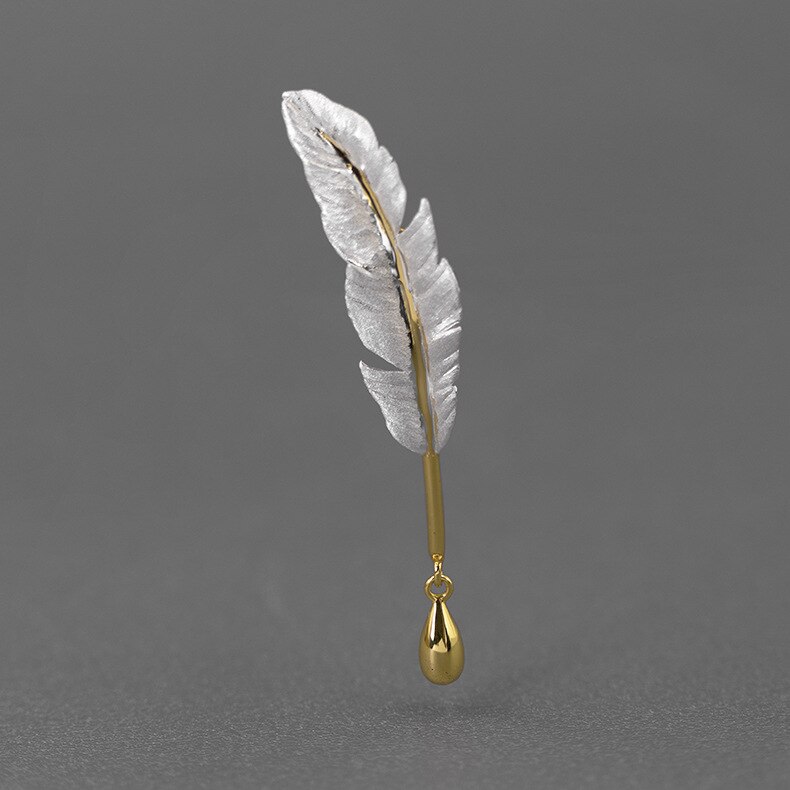 Originele 925 Sterling Zilveren Veer Pen Broche Fijne Sieraden Voor Vrouwen Kerst Jaar: silver feather