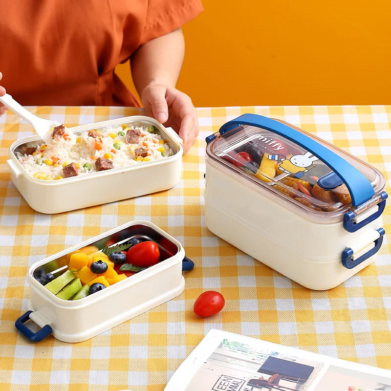 Kawaii Miffy Doppelte Edelstahl-Lunchbox mit großer Kapazität, isolierte Lunchbox für Erwachsene, tragbare Studenten-Lunchbox, Weihnachtsgeschenk