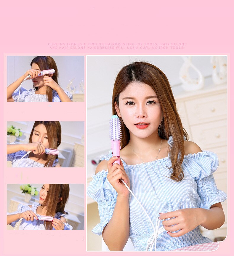 Mini lisseur de cheveux pour voyage, double tension en céramique Tourmaline ionique chaude, brosse à boucler avec sac pour brosse chauffante professionnelle