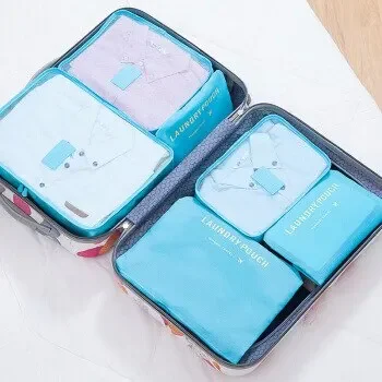6-teiliges Set Reisekoffer-Organizer, Taschen, Gepäckverpackungswürfel für Reisen, Aufbewahrungstasche, große Kapazität, Schuh- und Kleidungsorganisatoren: Black