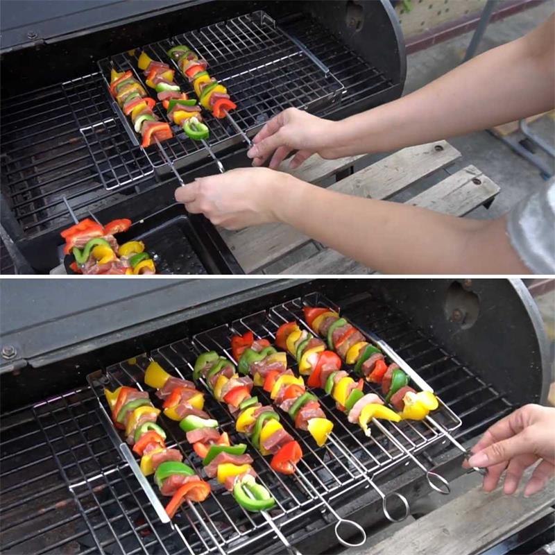Support de brochettes de barbecue en acier inoxydable, pliable et Durable, avec 6 pièces