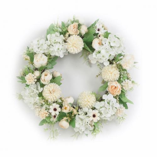 Konstgjord blomsterkrans dörr krans gör det själv bröllopsfest hängande hem vägg trädgård dekor: Champagne vit