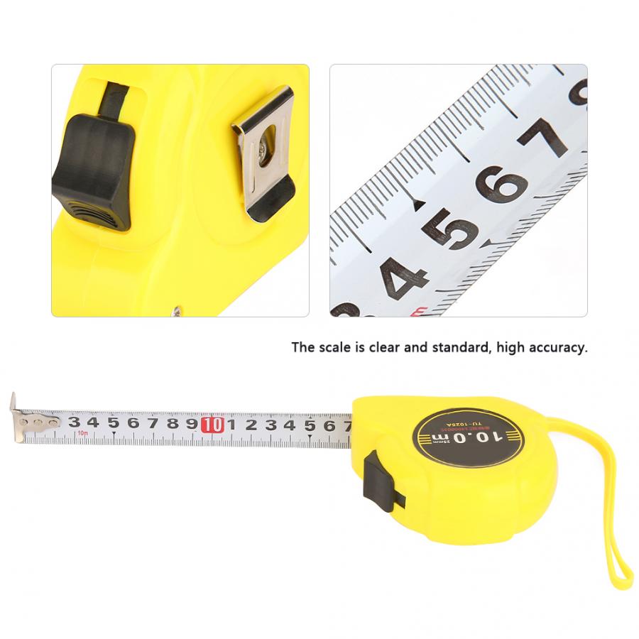 TU-1025A 10m Stainless Steel Tape Measure Flexible Ruler Retractable Woodworking Measuring Tool