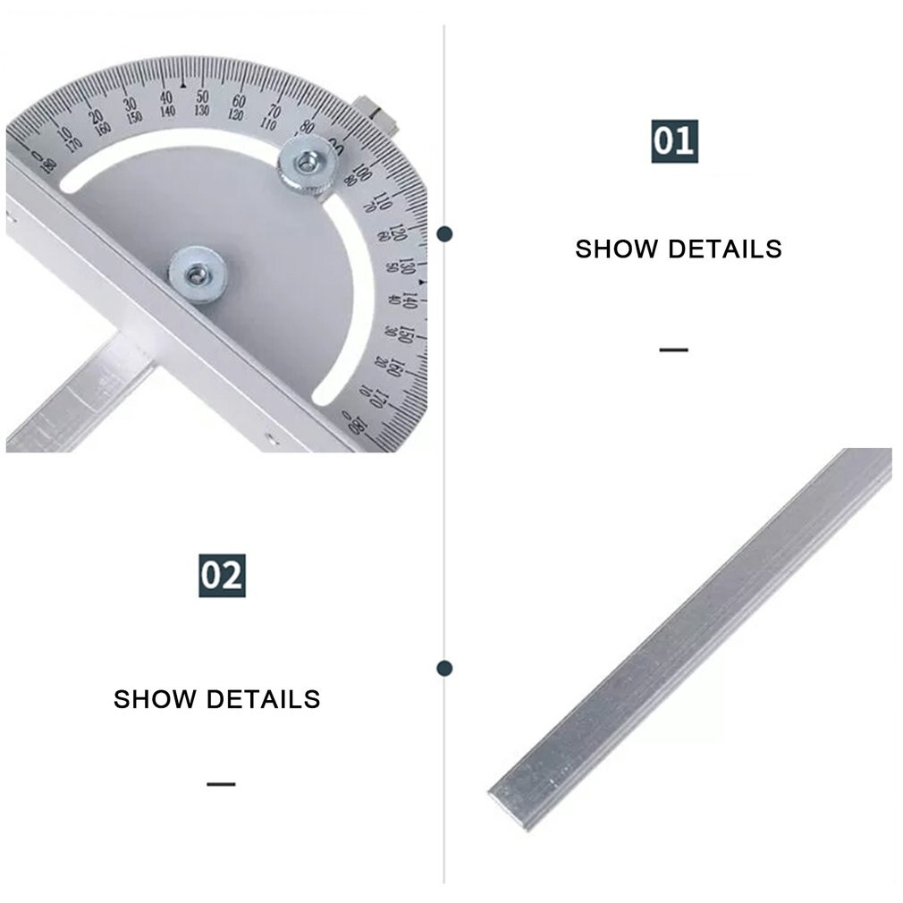 T-Slot Angle Ruler 180 ° Adjustable Protractor Multifunction Stainless Steel Roundhead Angle Ruler Mathematics Measuring Tools