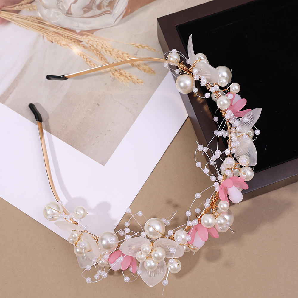 White Flowers Headband Bridal Wedding Hair Accessories Girls Dress Garland Princess Crown Hairband Hair Jewelry: Yellow