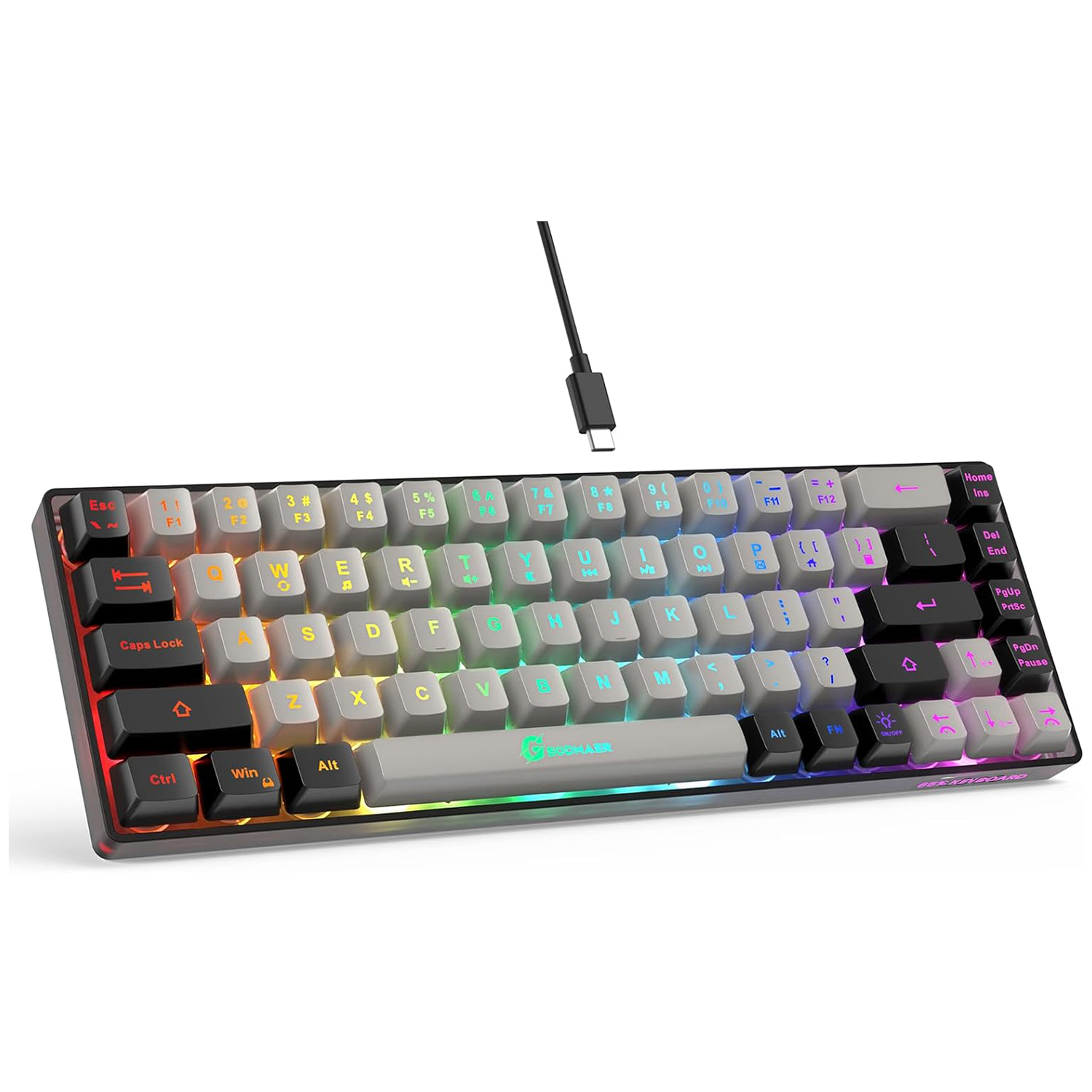 65% klawiatura do gier, przewodowa podświetlana Mini klawiatura, Ultra-kompaktowa klawiatura 68 klawiszy przewodowa do gier membranowych do laptopa Mac Gamer: Default Title