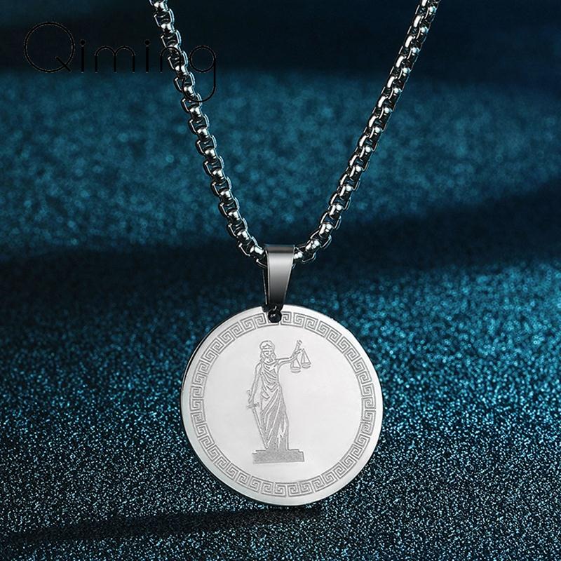 Colar de aço inoxidável colar de pingente de amuleto de medalha de mulher homem themis titaness da lei divina e da ordem deusa jóias
