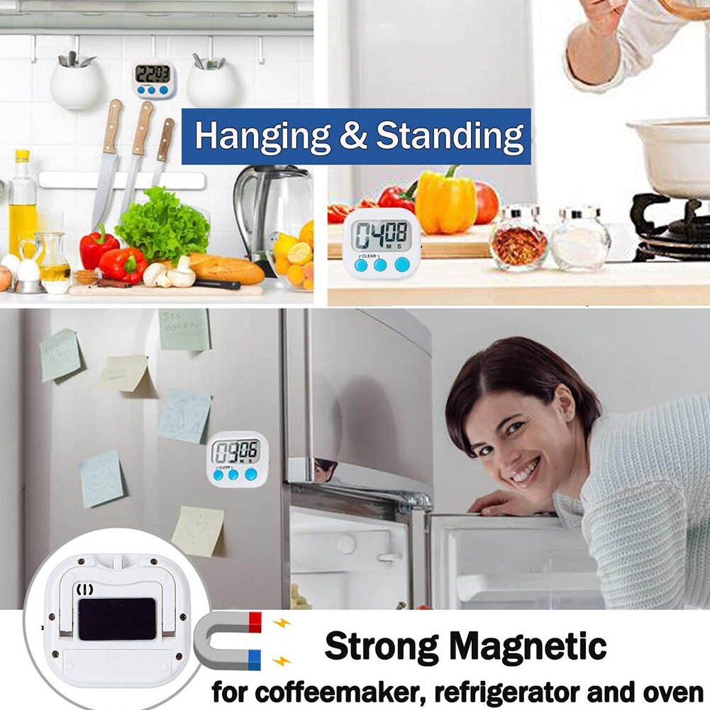 2PCS Digital Timer Kitchen Timer Magnetic Countdown Timer White Kitchen With Loud Alarm For Cooking Classroom Teacher