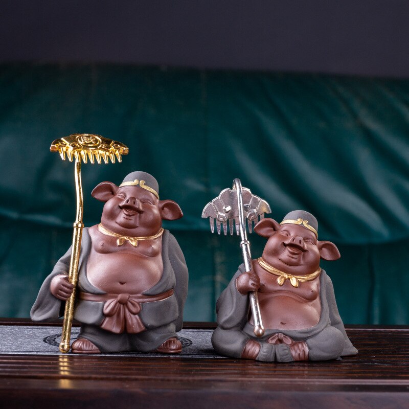 Statue en céramique | Mignon petit cochon chinois, thé chanceux, jouet d'animal domestique, décoration de la maison, ornements